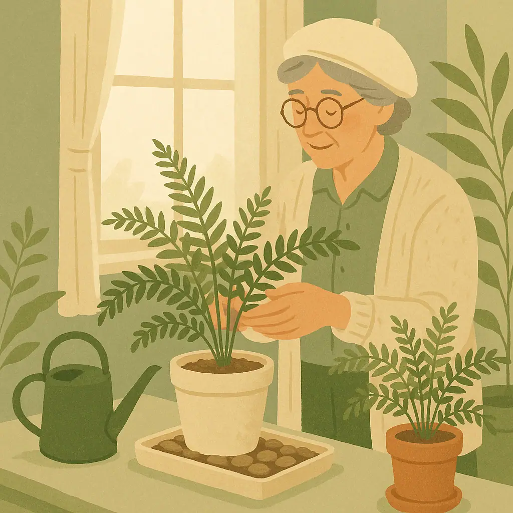 Indoor ferns prepared with watering and a pebble tray before a short trip