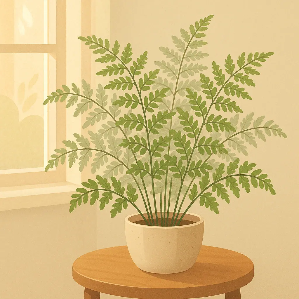 Silver brake fern in a simple pot brightening a calm indoor room