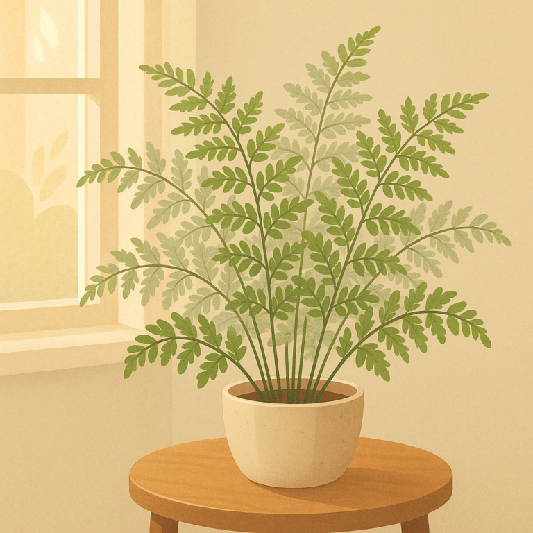 Silver brake fern in a simple pot brightening a calm indoor room