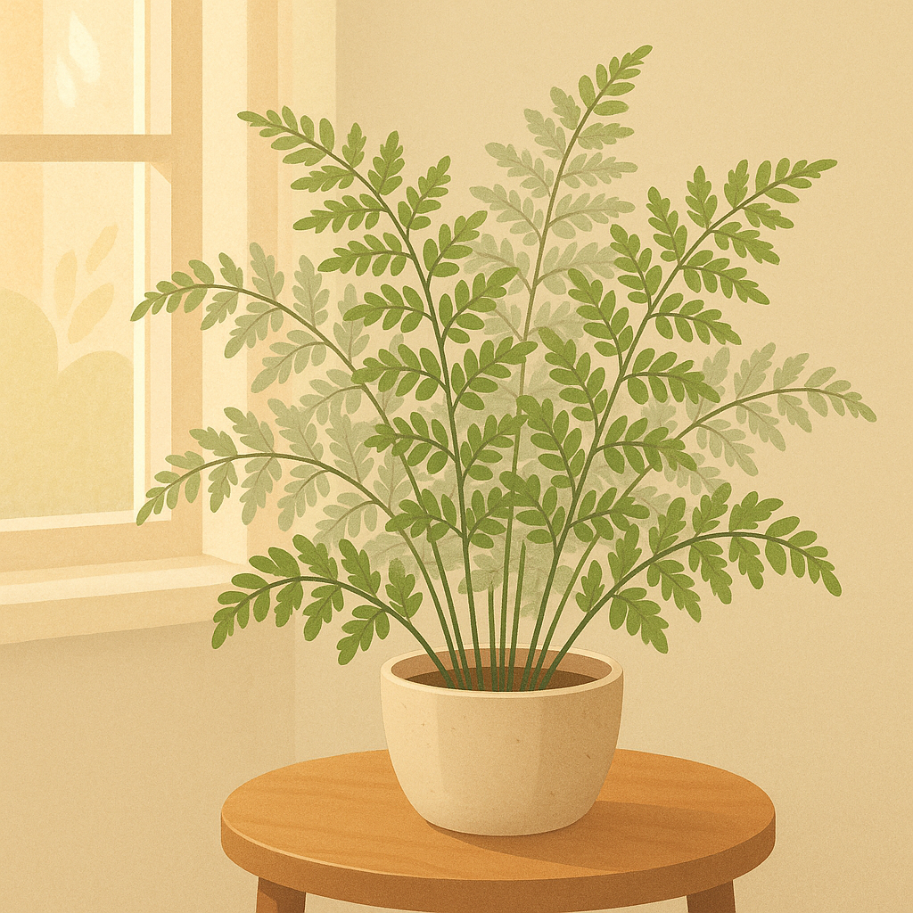 Silver brake fern in a simple pot brightening a calm indoor room