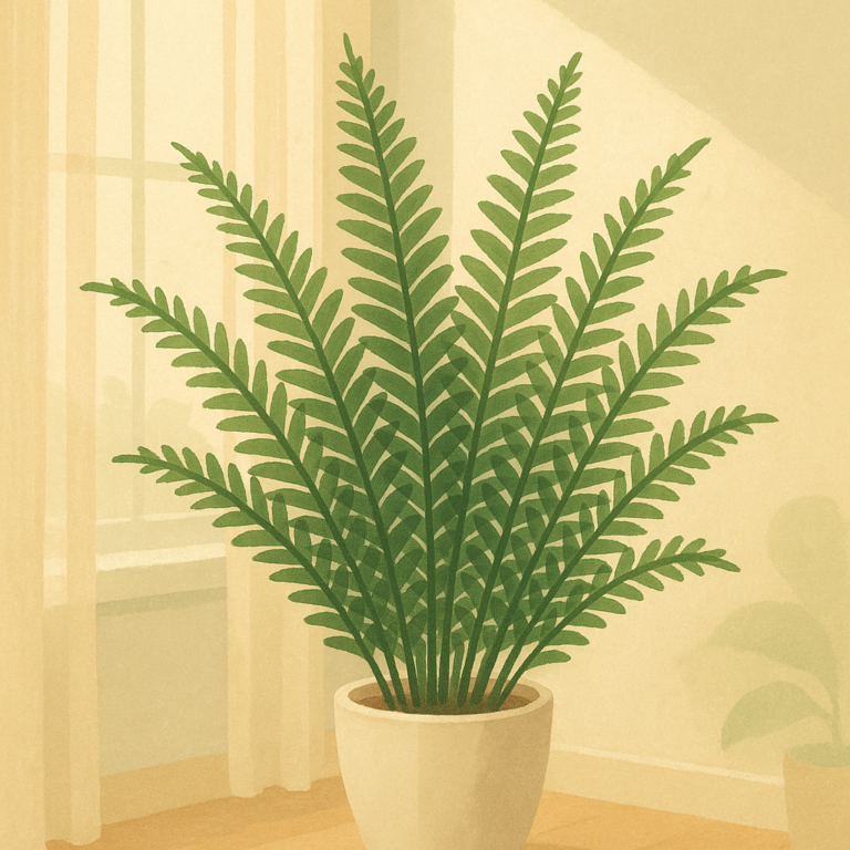 Upright Kimberly queen fern growing indoors in bright indirect light